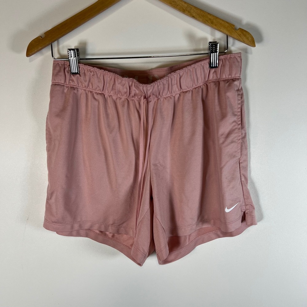 Nike Dri Fit Women Pink Athletic Shorts Drawstring Logo Size M running yoga